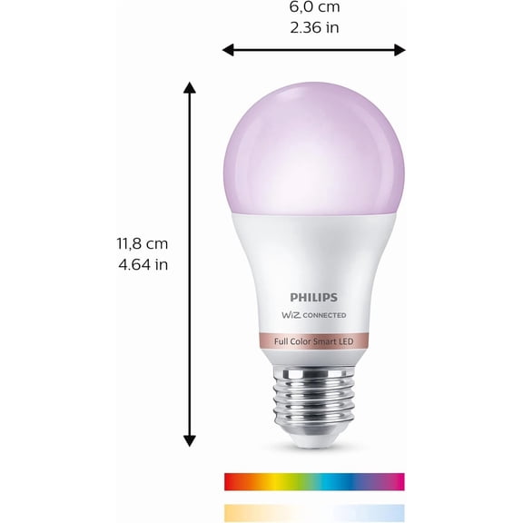 Smart LED Full Color Light Bulb 4-Pack, A19 60W 800LM E26 Indoor, Sunset to Sunrise Automation + Motion Detection + Control with Voice or App, Matter Compatible