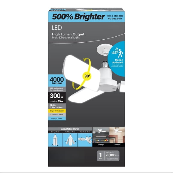 Smart LED Garage Light, 4000L RGBW, Deformable Panels, WiFi App + Ale*a/Go*gle