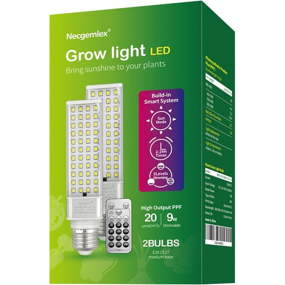 Smart LED Grow Light Bulbs for Gooseneck Clamp Light - Dimmable, Sun Mode Dimming, Auto On/Off Timer, Remote Control - Full Spectrum for Indoor Plant Growth - Mimics Real Sunshine