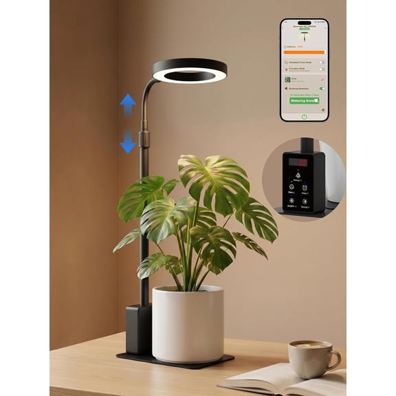 Smart LED Grow Light for Indoor Plants 12W Full Spectrum 3500K with Bluetooth App Control 10-Level Dimming Gooseneck Height Adjustable 16 to 23 Inches Auto Timer Black Bestseling
