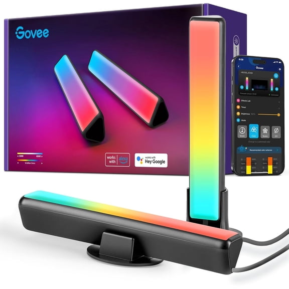 Smart LED Light Bars, Work with Alexa and Google Assistant, RGBICWW WiFi TV Backlights with Scene and Music Modes for Gaming, PC, Living Room Decoration, Black