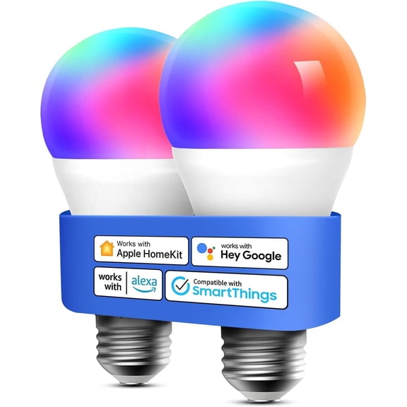 Smart LED Light Bulb, Smart WiFi LED Bulbs Compatible with Apple HomeKit, Siri, Alexa, Google Home & SmartThings, Dimmable E26 Multicolor 2700K-6500K RGBWW, 810 Lumens 60W Equivalent, 2 Pack