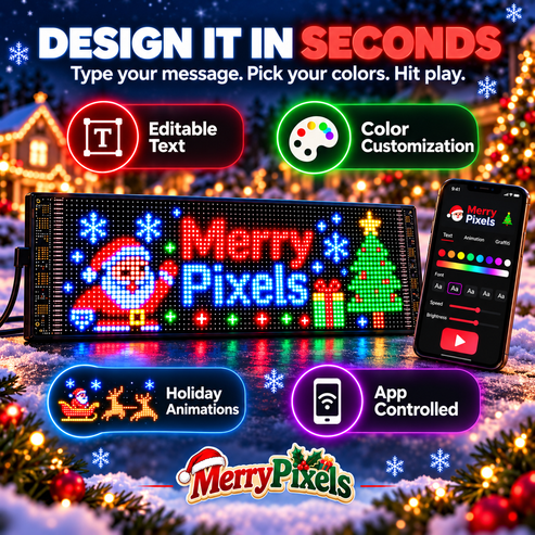 Smart LED Pixel Display,App-Controlled Animated Pixel Sign for Car Rear Window,Festive Custom Text Display for Christmas and Daily Messages