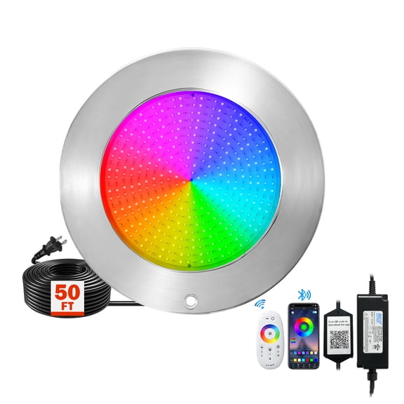 Smart LED Pool Lights for Inground Pool, Wall Mounted, 60W 12V, 10 Inch, 50FT Cord, Remote & App Control, Underwater Swimming Pool Light Fixture for Large Wet Niches