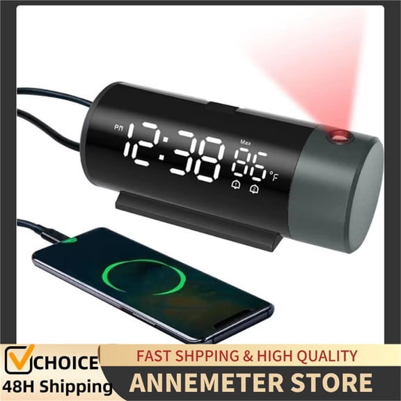 Smart LED Projection Alarm Clock with 180° Ceiling Display,4 Adjustable Brightness Levels Temperature & Humidity Monitor