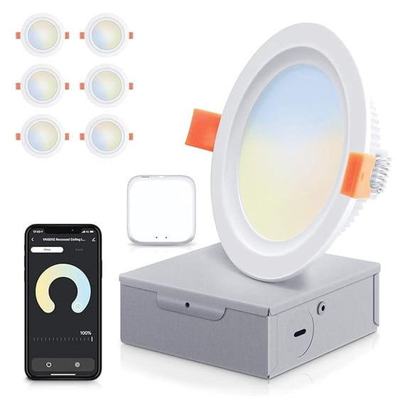 Smart LED Recessed Lighting, 4 Inch Dimmable Can Lights, 10W 800LM WiFi Recessed Light Fixtures with J-Box Compatible with Alexa//Siri