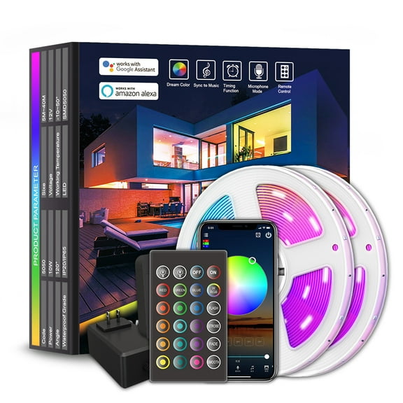 Smart LED Strip Lights, 16.4ft WiFi LED Strip Lighting Work with Alexa and Google Assistant, DIY Timer Color Changing with App Control and Music Sync LED Lights for Bedroom, Christmas Decorations