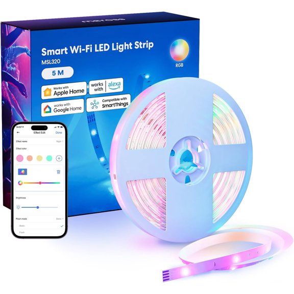 Smart LED Strip Lights Works with Apple HomeKit, 16.4ft WiFi RGB Strip, Compatible with Siri, Alexa&Google and SmartThings, App Control, Color Changing Led Strips for Bedroom, TV