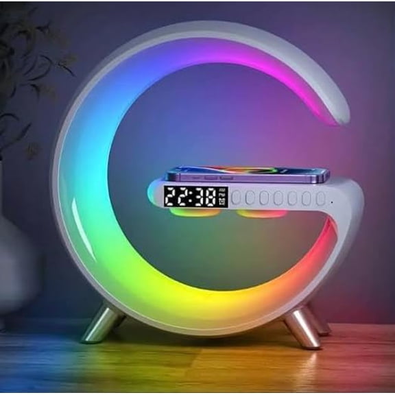 Smart LED Table Lamp,4 in 1 Night Light,Wireless Charger,Alarm Clock and Bluetooth Speaker with App Control Changing Lamp for Bedroom, Office, and Home Decor (White)$$Tools & Hardware Other