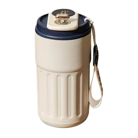 Smart LED Temperature Display Coffee Mug Stainless Steel 450ml Capacity 6h Heat Retention Screen Lid Keep Cold Warm, 6.5x3.14 inch, Blue