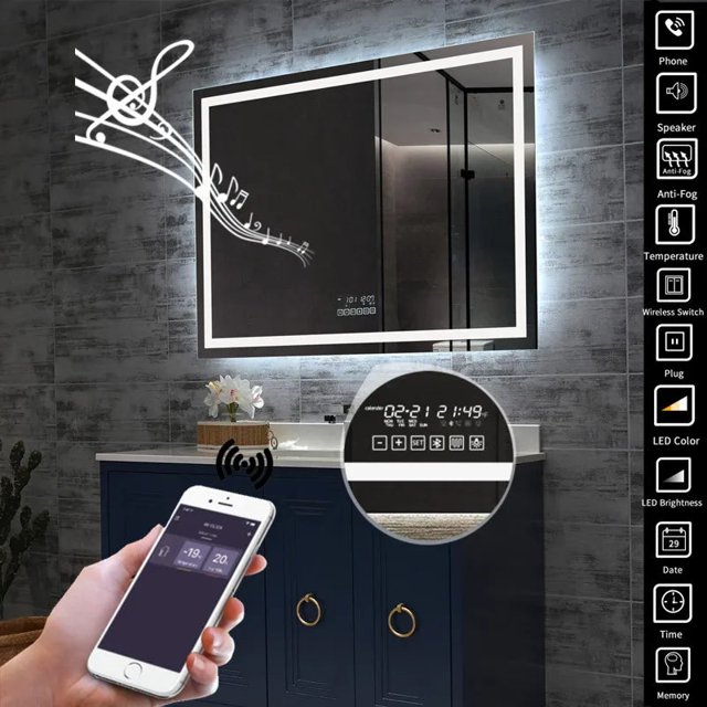 Smart LED Vanity Bathroom Mirror Wall Mounted AntiFog Dimmable Makeup Mirrors BackLight Home