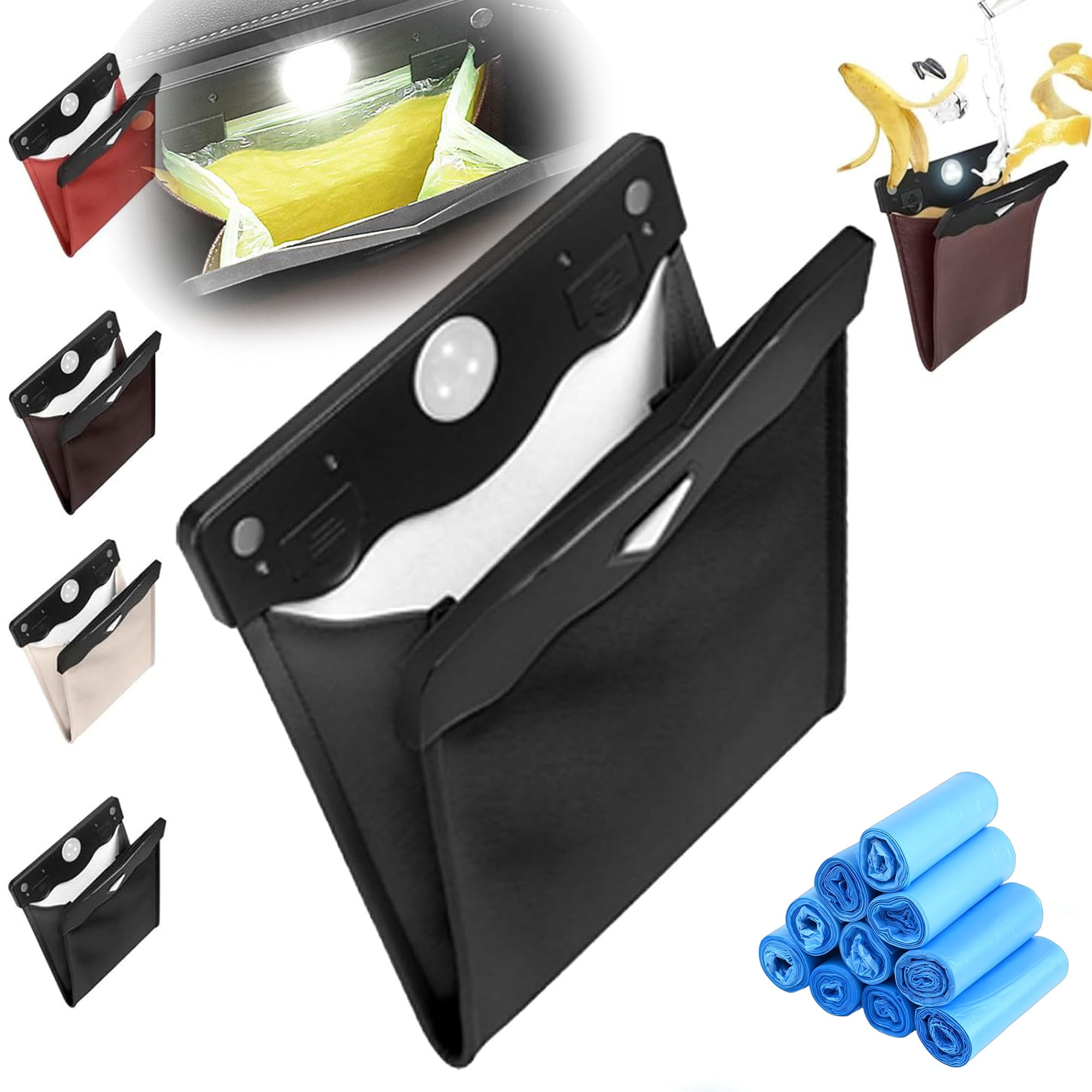 Smart LED Waterproof Car Leather Trash Can, Hanging PU Leather Garbage ...