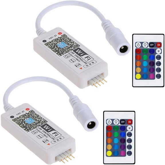 Smart LED WiFi Controller, Updated Wireless 24 Keys RF Remote Control for GRB BGR RGB LED Strip Lights, Compatible with Alexa Google Assistant IFTTT with Free Magic Home App (2 Pack)
