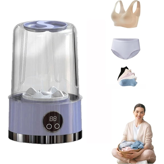 Smart Laundry Cup,Underwear Washer,Rechargeable Portable Cordless Mini Washing Machine,with LCD Display,For Small Clothes, Home, Hotel And Camping (Purple)