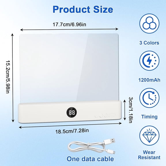 Smart Led Reading Light, Book Light Treasure Box, Rechargeable Clear LED Flat Reading Light with 3 Colors & Timer, Doodle Table Study Lamp, The Quiet Reader's Dream Lights (White)