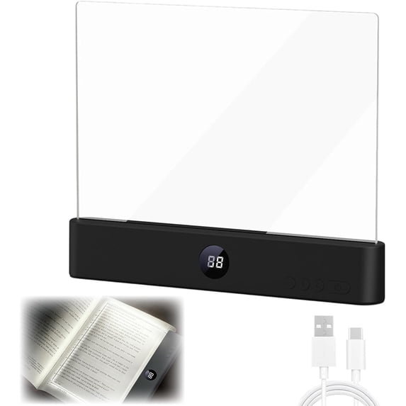 Smart Led Reading Light, Book Light Treasure Box, Rechargeable Clear LED Flat Reading Light with 3 Colors & Timer, Doodle Table Study Lamp, The Quiet Reader's Dream Lights (Black)