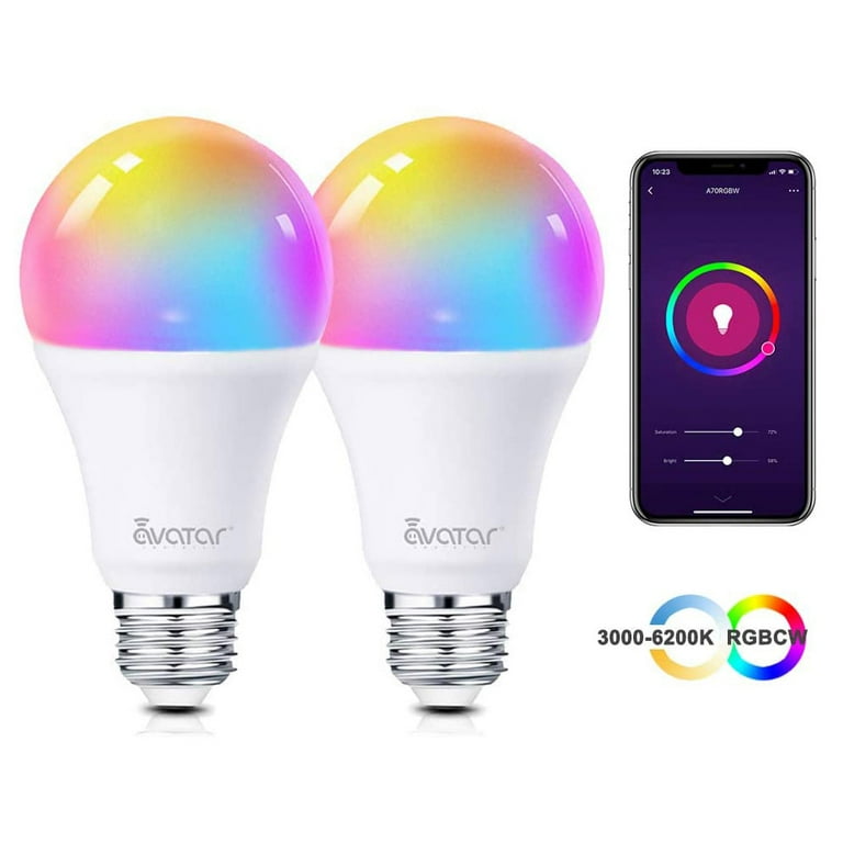Wi-Fi Smart 60W Equivalent Color Changing RBG Tunable White LED Light Bulb, No Hub Required, A19, E26 (2-Pack) Wi-Fi Smart 60W Equivalent Color Changing RBG Tunable White LED Light Bulb, No Hub Required, A19, E26 (2-Pack)