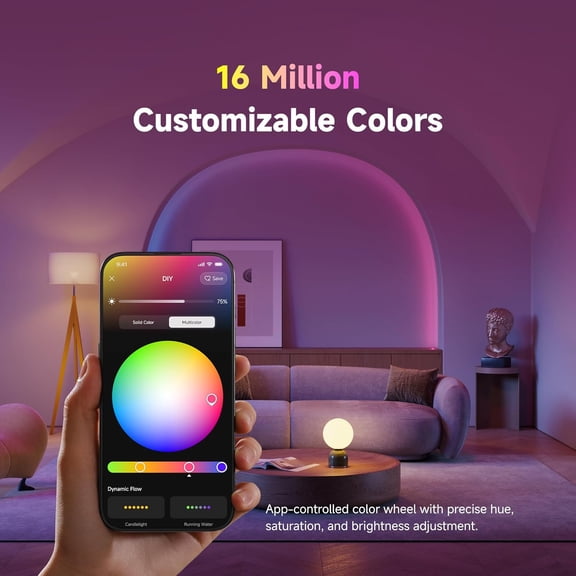 Smart Light Bulb, High CRI 90+ Color Changing LED, BLE+WiFi Dual Mode, 16 Million Colors 2700K-6500K, Compatible with Alexa & Google Home, Matter Compatible, A19 800LM 8.5W, 1 Pack