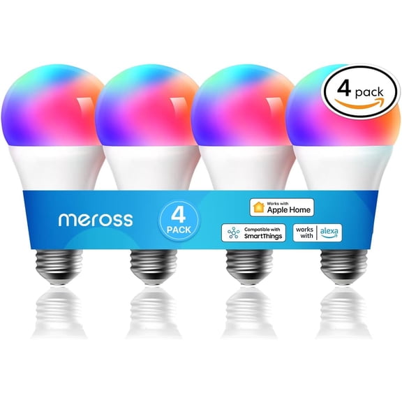 Smart Light Bulb, Smart WiFi LED Bulbs Compatible with Apple HomeKit, Siri, Alexa, SmartThings, Dimmable E26 Multicolor 2700K-6500K RGBWW, 900 Lumens 60W Equivalent, 4 Pack