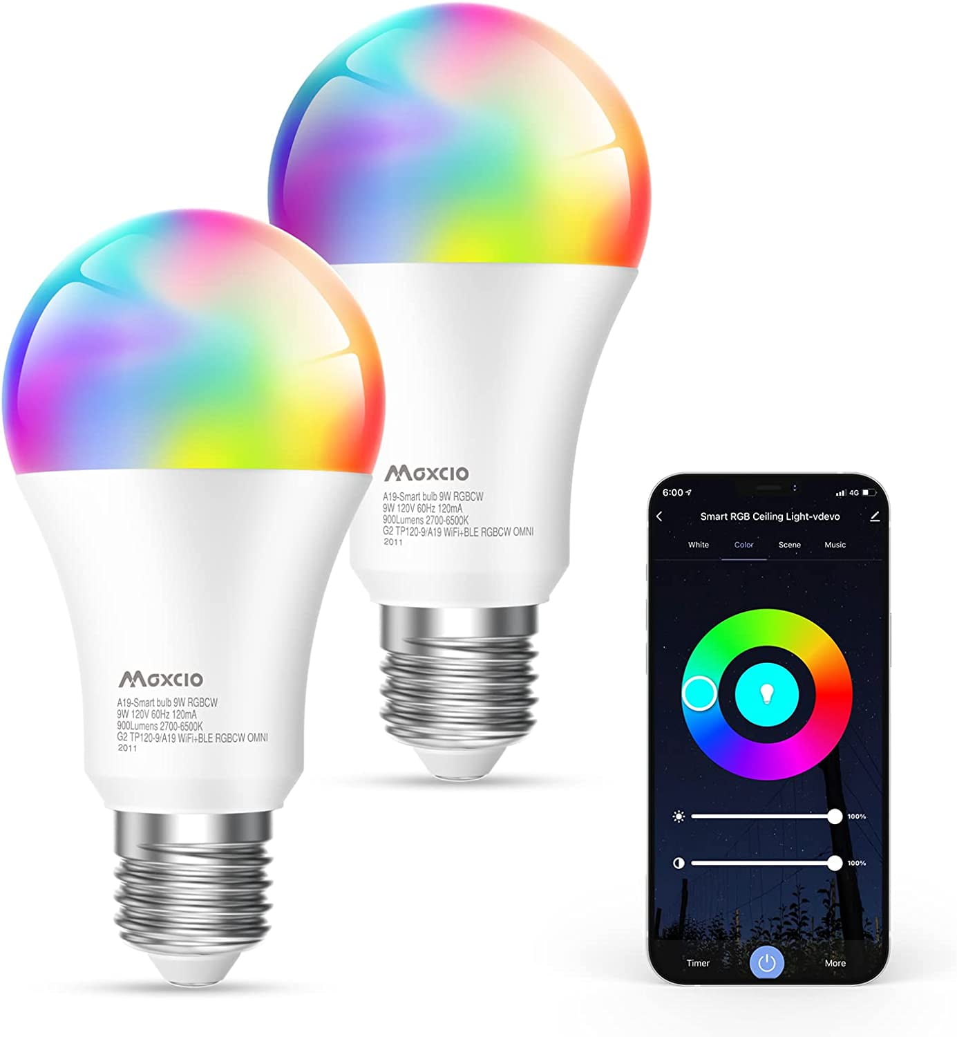 Smart Light Bulb, WiFi & Bluetooth Smart Bulbs Work with Alexa & Google