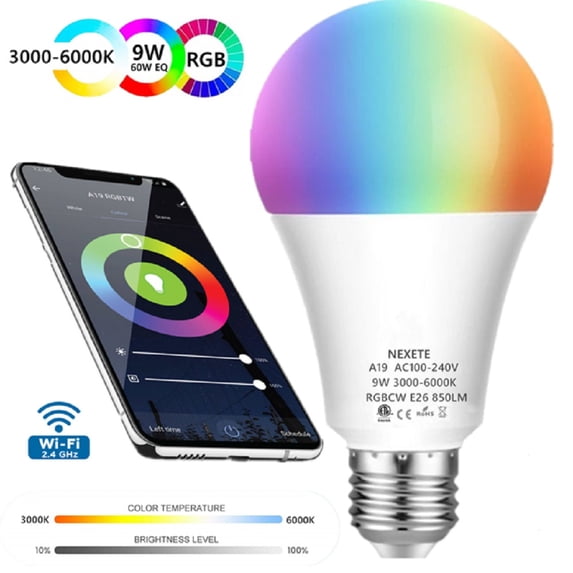 Smart Light Bulb, Wifi Light Bulb Color Changing LED Bluetooth Light Bulbs APP Remote Controlled Home Lamp Compatible with Alexa Google Home Assistant