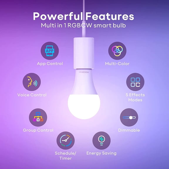 Smart Light Bulb Works with Apple Homekit, Alexa, Google Home, Dimmable WiFi Smart Bulbs, 850 Lumens, E26 LED Smart Bulb 60 Watt Equivalent, A21, 2200K-7000K RGBW, 9.5W, 1 Pack