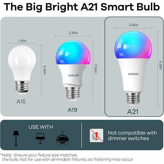 Smart Light Bulbs, 1600LM (100W Equivalent) Smart Bulb, Work with Alexa & Google Home, RGBTW Color Changing Bulb Music Sync, 2.4GHz Wi-Fi & Bluetooth,  Alexa Light Bulbs 14W, A21 E26, 4Pack