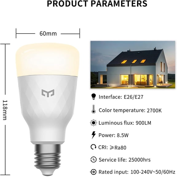 Smart Light Bulbs, 2700K Warm White Dimmable LED Light Bulb 60W Equivalent, 900LM, E26, Timing Function, WiFi & Bluetooth LED Bulbs, APP Control Work with Alexa and Google Assistant, 1 Pack