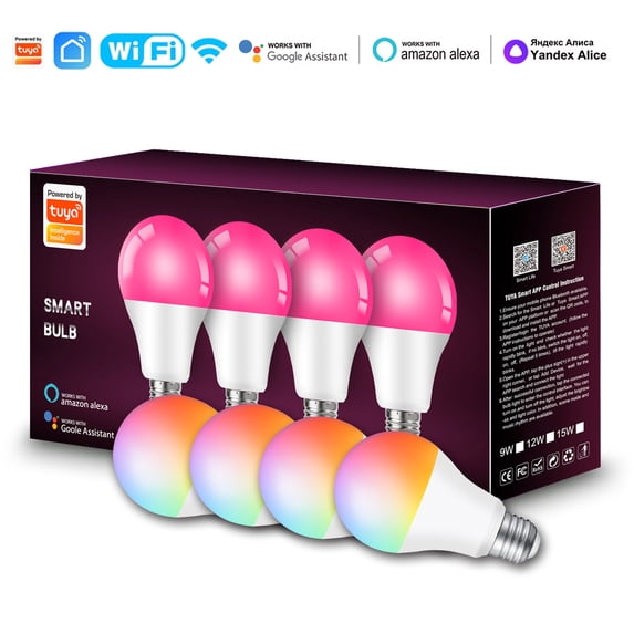 Smart Light Bulbs 4Pack, Warm White to Daylight Tunable (2700K-6500K), Alexa Light Bulbs, Work with Alexa & Google Home, Music Sync, 2.4GHz Wi-Fi & Bluetooth LED, A19 E26, 800LM, 60W Equivalent