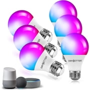 DAYBETTER WiFi Smart Light Bulbs, Color Changing LED Light Bulbs, A19 E26 9W 60W Equivalent, 2.4Ghz Only, RGBW Dimmable Smart Bulbs, 6 Pack