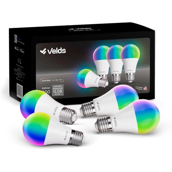 Smart Light Bulbs, Dimmable Color Changing LED RGBW, Compatible with Alexa & Google Home, WiFi 2,4GHz & Bluetooth A19 E26, 9W 800LM 60W Equivalent, Music Sync, No Hub Required, 4 Pack