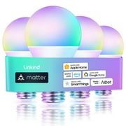 Smart Light Bulbs, Linkind Matter Wifi Color Changing LED Light Bulbs, 9W (60Watt Eqv), A19 E26 RGB Dimmable Smart Light Bulbs Work with Alexa, Google Home, Smartthings, Music Sync, 4 Pack