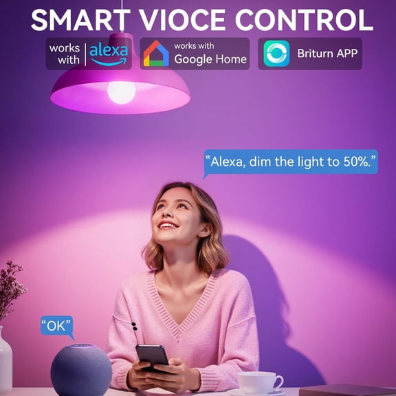 Smart Light Bulbs with Remote, RGB+CCT Color LED Light Bulbs Work with Alexa & Google Home, Multiple Scene and Music Sync Light Bulb, A19 9W 800LM, WiFi Bluetooth 2.4GHz No Hub Required, 2-Pack