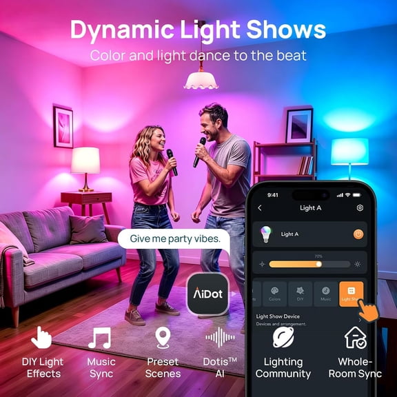 Smart Light Bulbs, Smart Bulb that Work with Alexa, Google Home, AiDot, LED Light Color Changing, A19 E26 Dimmable, RGBTW DIY Light Show, Dotis, No Hub Needed 800LM 2.4G WiFi&Bluetooth, 6 Pack