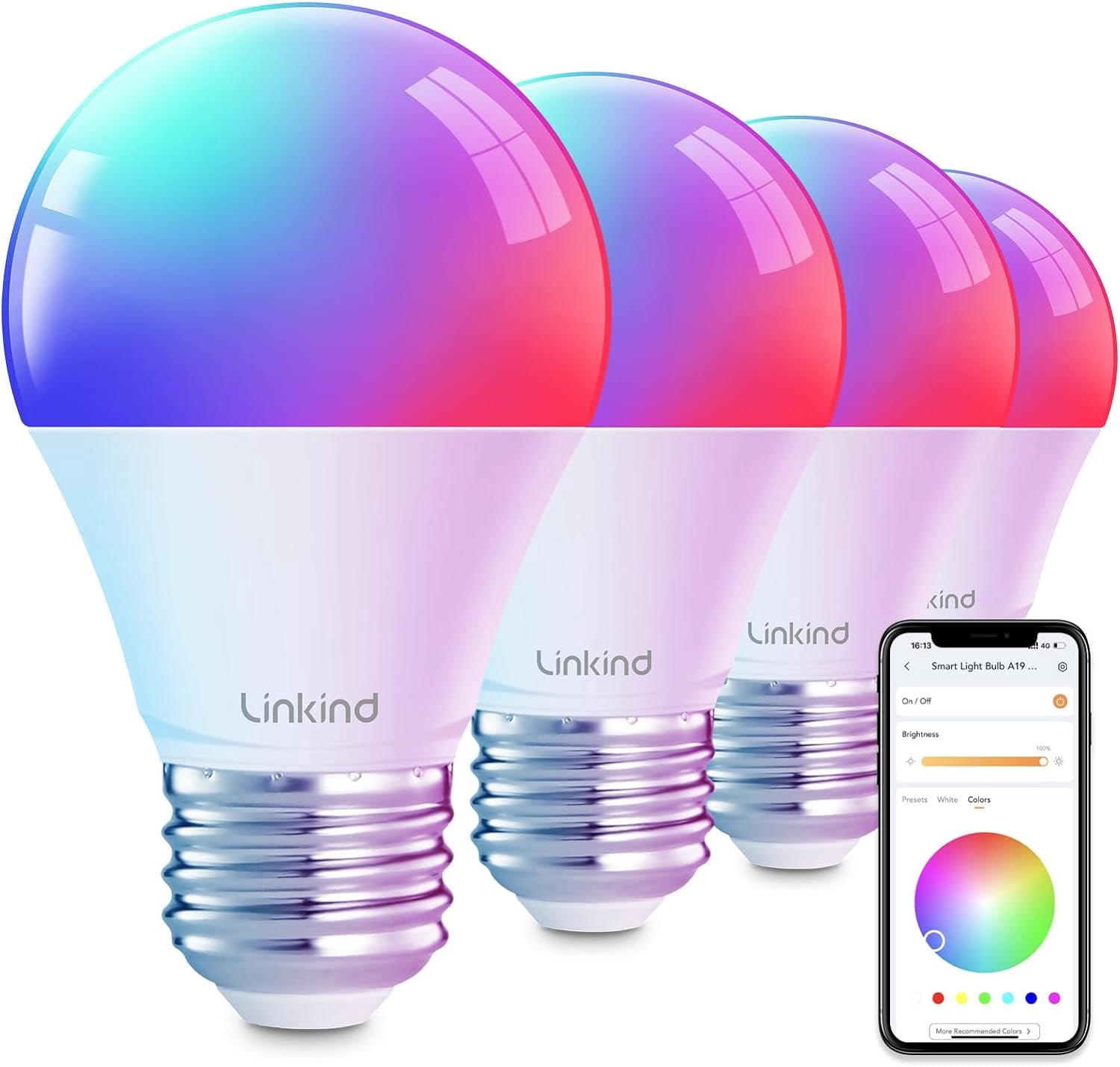 Luckystyle Smart LED Bulbs 4-Pack – 9W WiFi Bluetooth Music Sync, RGBWW, Works With Alexa & Google Home