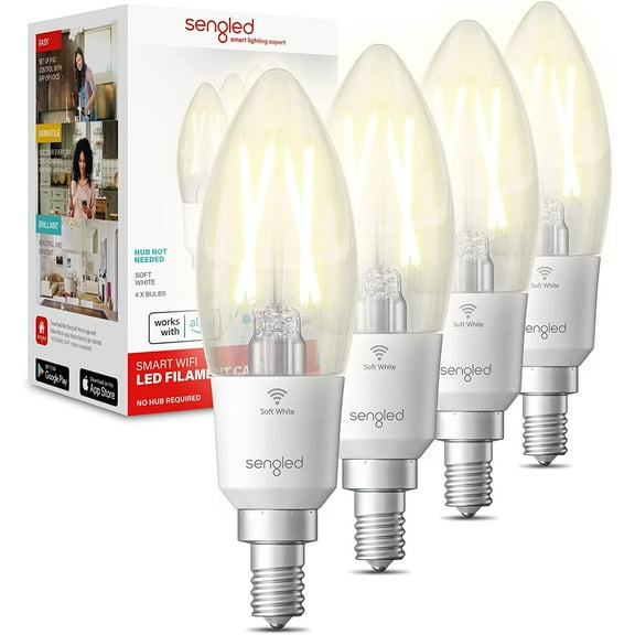 Smart Light Bulbs, Smart Candelabra LED Bulb, Dimmable Chandelier Light Bulbs, 5W (40W Equivalent) 450LM, Smart Bulbs That Work with Alexa Google, Only 2.4GHz WiFi, No Hub Required, 4 Pack