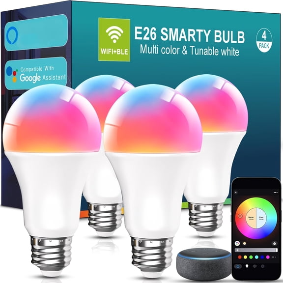 Smart Light Bulbs with E26 A19 Base, 9W WiFi Bluetooth Color Changing LED Bulbs, 6 Pack