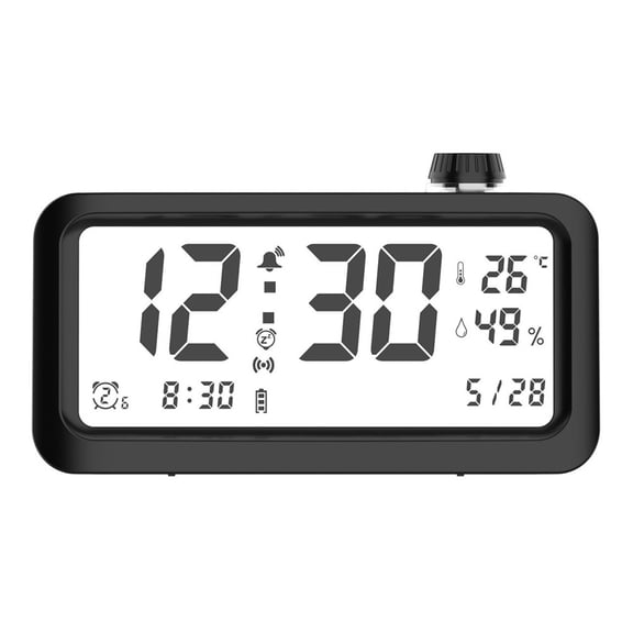 Smart Light-Sensitive Alarm Clock for Students, LCD Display with Temperature and Humidity Monitoring, Auto-Brightness Adjustment, 3 Alarm Settings, forAAA Batteries(Black)