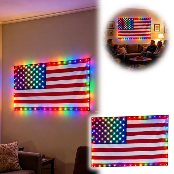 Smart Lighted American Flag 50 x 27.17 Inch, Control Flag 4th of July Decorations Lights Color, Music Sync LED Light Up Patriotic Flag for Wall Bedroom, Memorial Day