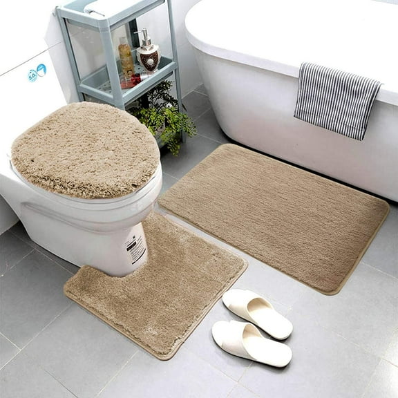 Smart Linen 3 Piece Bathroom Rug Set Includes Bath Rug, Contour Mat and Toilet Lid Cover, Machine Washable, Super Soft Microfiber & Non Slip Bath Rugs with Rubber Backing Solid (Sage Green)