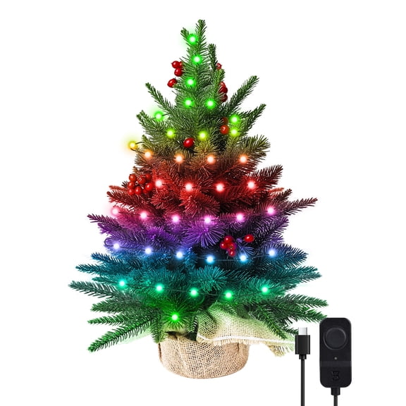 Smart-Lit Mini Christmas Tree, 22.8in Tabletop Xmas Tree with 75 LED Lights, App/Voice Control, 159+ Festive Scenes, Music Sync, USB-C Power, Perfect for Desk, Fireplace, Bedroom, Office, Dorm Green