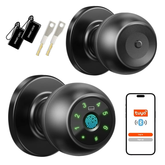 Smart Lock Fingerprint Door Lock β 5βinβ1 Keyless Entry Door Handle with Keypad & Doorbell, Touch/Code/Card/Key/Bluetooth App Control, Keyless Entry for Home, Front Door, Bedroom, Office, Airbnb, Sma