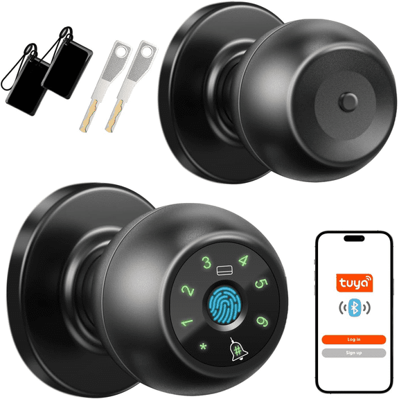 Smart Lock Fingerprint Door Lock, 5-in-1 Keyless Entry Door Handle with Keypad & Doorbell, Touch/Code/Card/Key/App Control for Home Office Airbnb