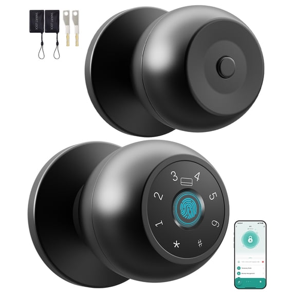 Smart Lock Fingerprint Door Lock, 5-in-1 Keyless Entry Door Handle with Keypad & Doorbell, Touch/Code/Card/Key/App Control for Home Office