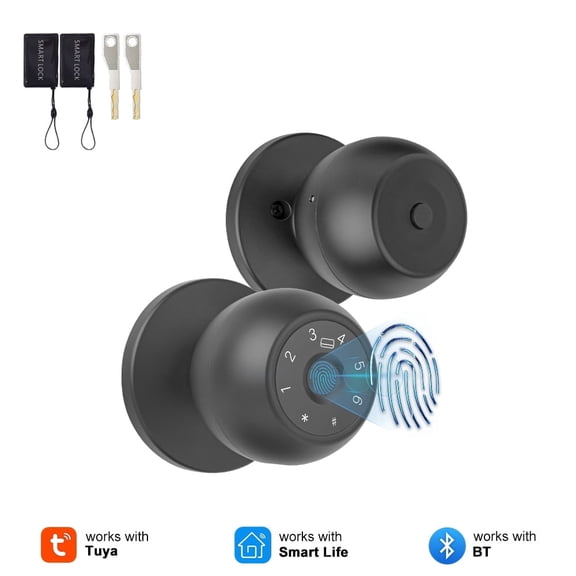 Smart Lock Fingerprint Door Lock, 5-in-1 Keyless Entry Door Handle with Keypad & Doorbell, Touch/Code/Card/Key/App Control for Home Office