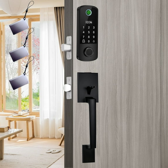 Smart Lock Fingerprint Door Lock with Handles, Keypad, Keyless Entry, Auto Lock, 300+ Users,Black