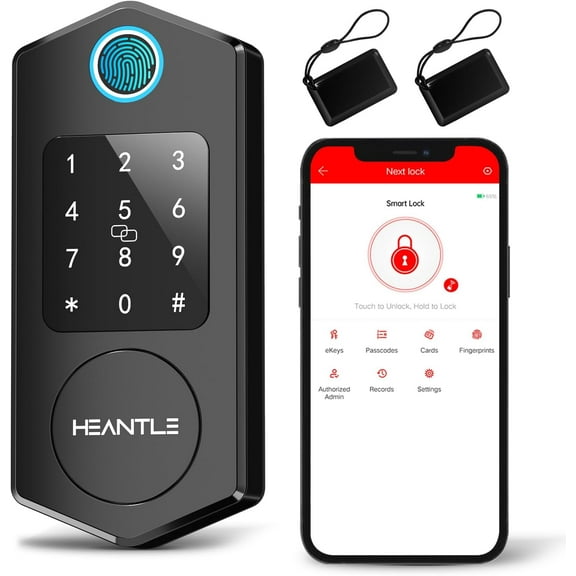 Smart Lock, HEANTLE Fingerprint Digital Door Locks Keyless Entry for Front Door with Touchscreen Keypads and IC Fob Biometric Bluetooth Deadbolt App Control Works with Alexa, Google Assistant