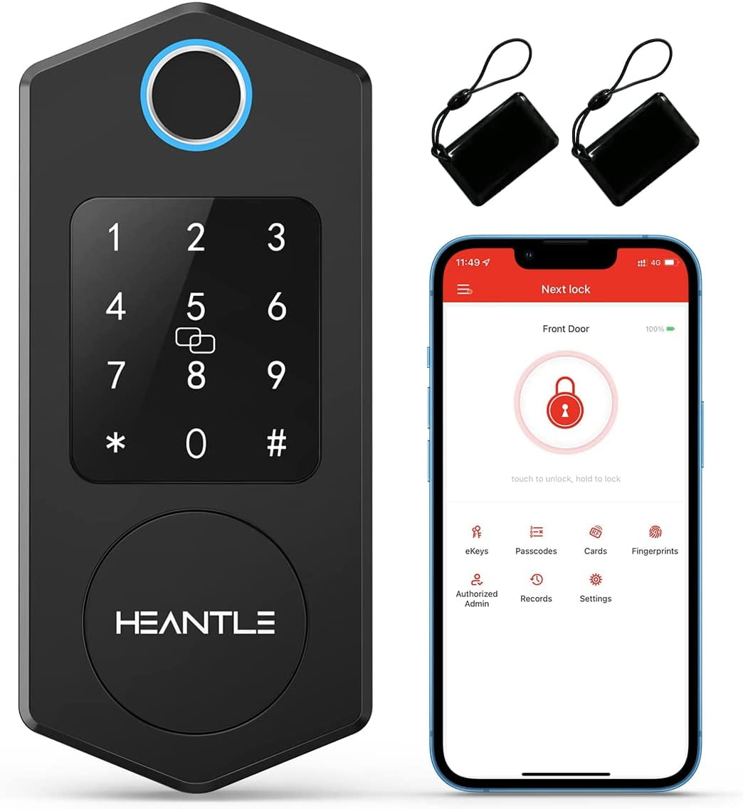 HEANTLE Smart Door Lock Fingerprint, WiFi, Bluetooth, Keypad & IC Fob