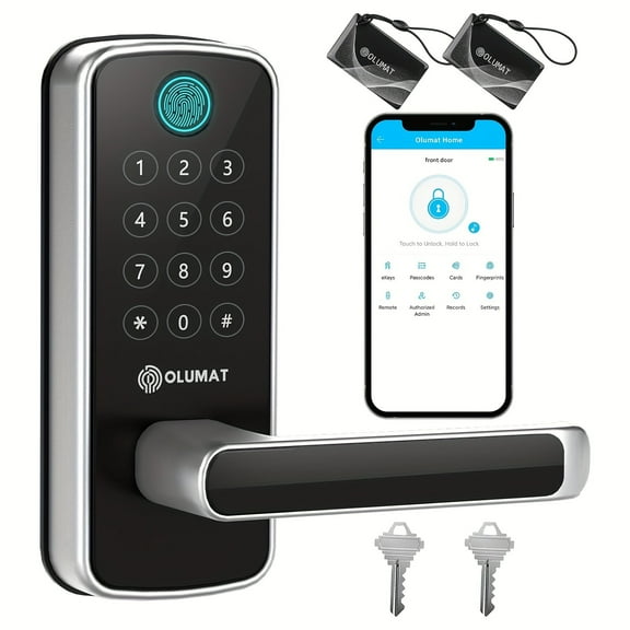 Halloween Special Offer! Smart Lock with Handle: Wi-Fi Keyless Entry Door Lock - Smart Locks for Front Door - Biometric Fingerprint Door Lock - Smart Door Lock with