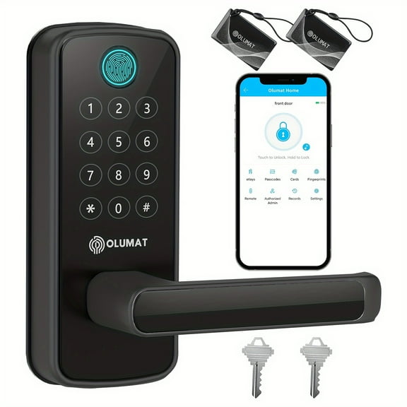Smart Lock with Handle: Wi-Fi Keyless Entry Door Lock - Smart Locks for Front Door - Biometric Fingerprint Door Lock - Smart Door Lock with Keypad - Garage Door with App Cont